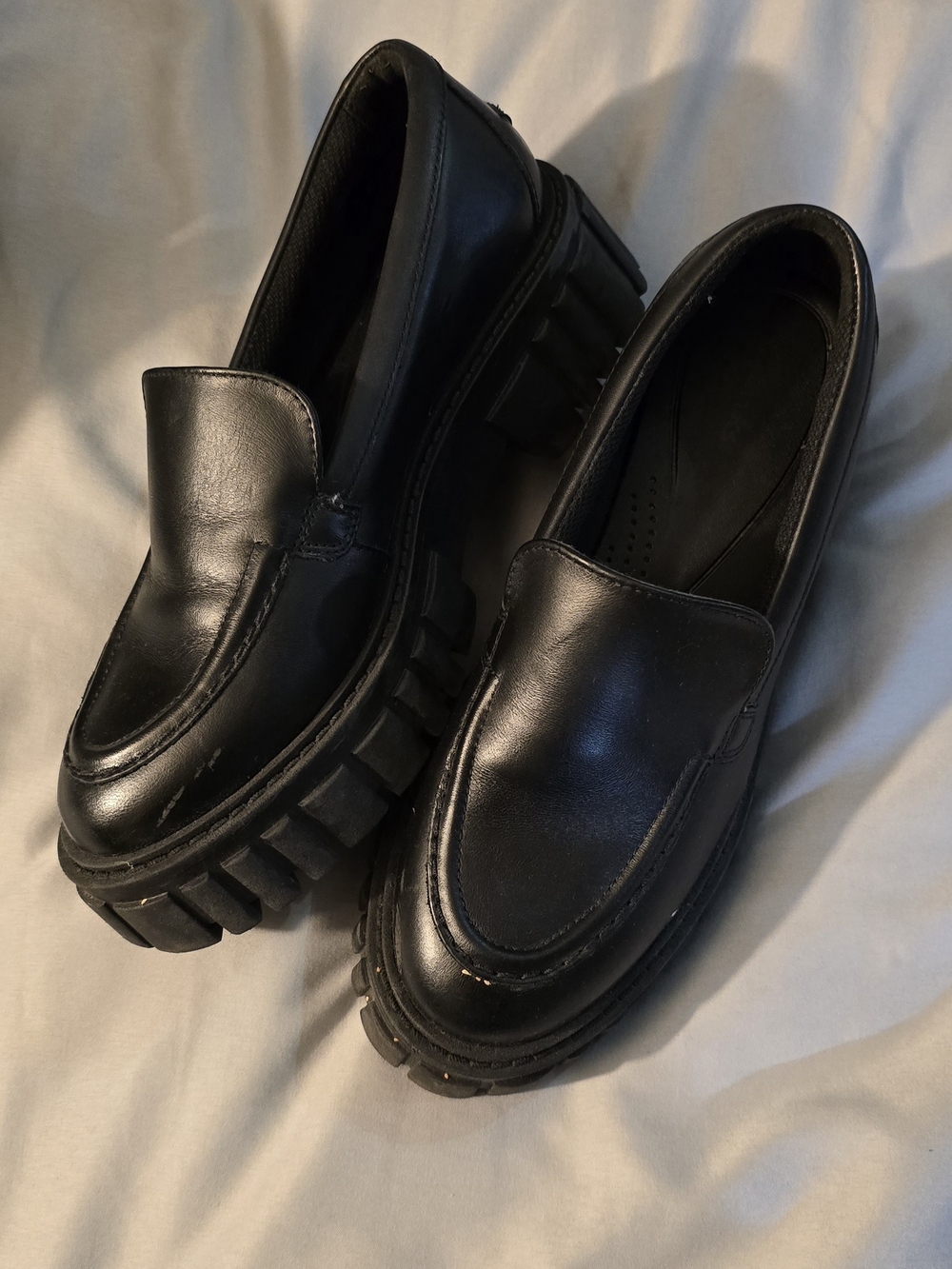 Clarks Black Leather Lug Sole Ankle Loafers